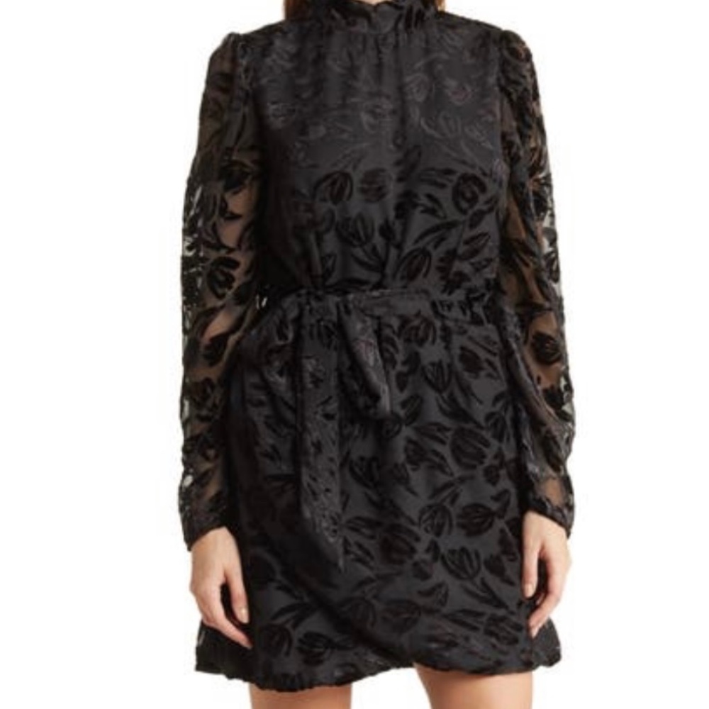 NSR Mock Neck Velvet Burnout Mini Dress